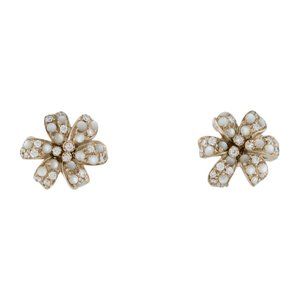 Gucci 18K Gold Pearl Diamond Flora Stud Earrings